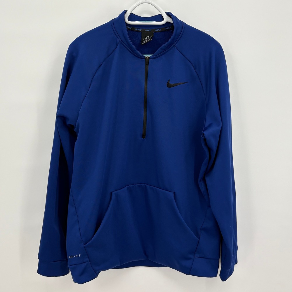 Nike Dri-FIT Mens Large Royal Blue Quarter Zip Fleece Lined‎ Pullover Jacket L
